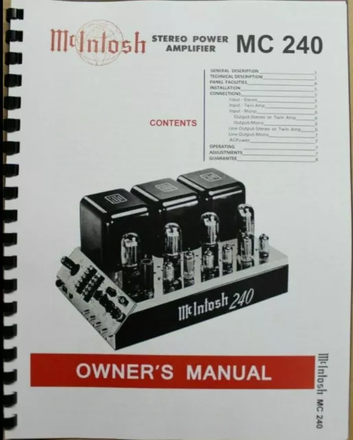 *USA* ULTIMATE MCINTOSH MC240 OWNER'S MANUAL serial # 45G45 WITH SCHEMATIC
