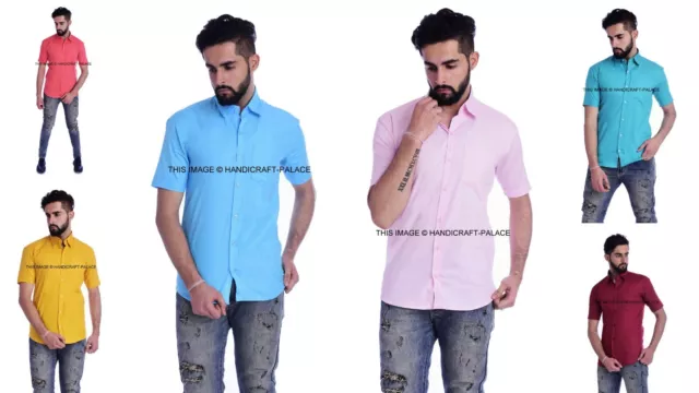 5 PC Lotto Indiano Formale Slim Fit Cotone Camicia a Maniche Corte Casual Uomo