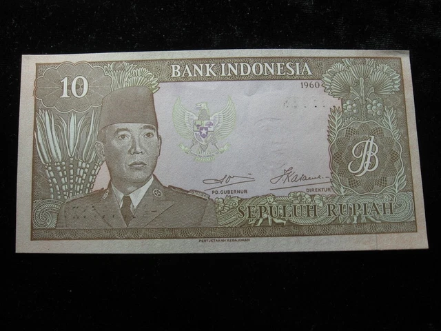 Old world currency note INDONESIA 10 rupiah 1960 P83 "Sukamo" (18)