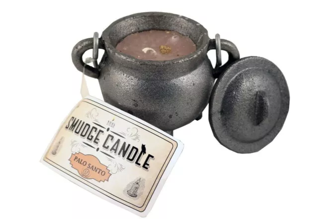 1x Cast Iron Cauldron Black Matt Smudge Candle With Lid - Palo Santo