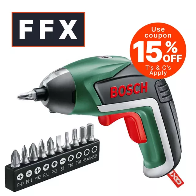 Bosch Green IXO 5 3.6v Li-ion Cordless Screwdriver + 10 Screwdriver Bits