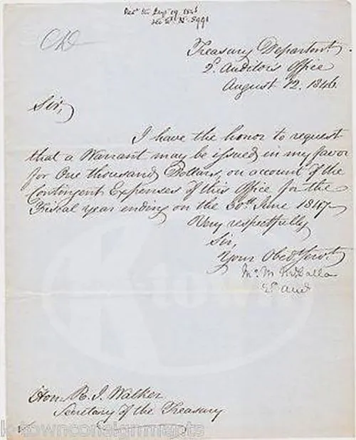 M M McCalla Mexican War Treasury Department Antique Autograph Signed Letter 1846