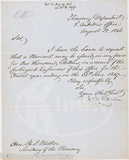 M M McCalla Mexican War Treasury Department Antique Autograph Signed Letter 1846