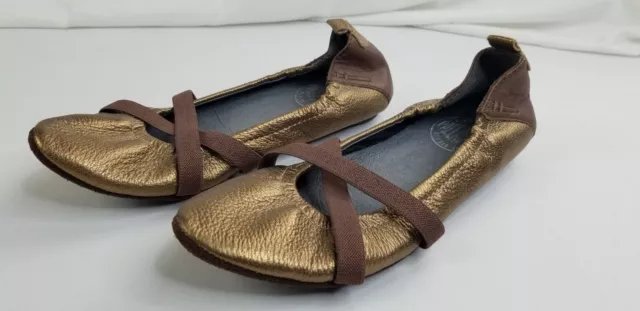 Palladium Size 37 (US 6.5-7) Women's Bronze Cross Strap Leather Ballet Flats