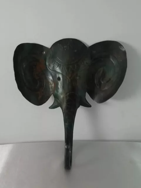 Metal Elephant Head and Trunk Decorative Wall Hanging Hook Boho Home Decor