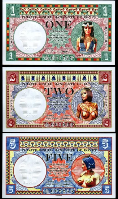 LOT of 3 pcs notes EGYPT africa 1 2 and 5 -egyptian POUNDS 2020 year POLYMER UNC