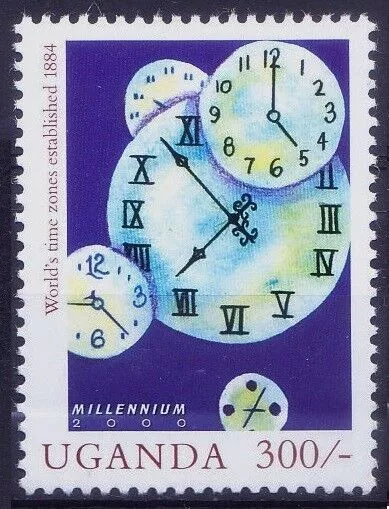 Uganda 2000 MNH, World Time Zones 1884, Clocks Millennium Stamp  [Wg]