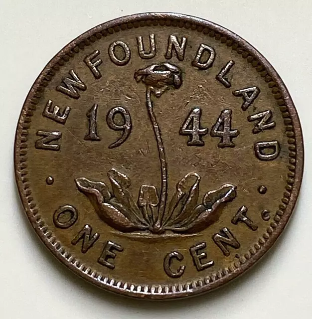 1944 Newfoundland 1 One Cent Coin - GEORGE VI - Small Bronze 1 One Penny - FFF