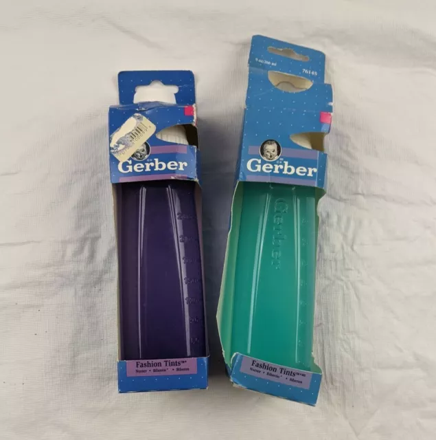 Lot of 2 Vintage 96/97 Gerber Fashion Tints 8/9 Oz Purple Bottle Rubber Nipple