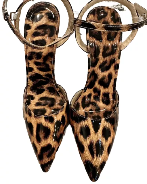 Women's Leopard Print Pointy Strap Heels Sz 8.5 Modern Classy Stiletto