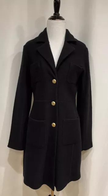 DKNY Black Boiled Wool Gold Button 3/4 Length Jacket Coat, Size 4
