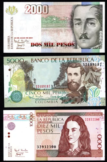 Lot de 3 billets de la Colombie - 2000-5000-10000 pesos - Etat UNC