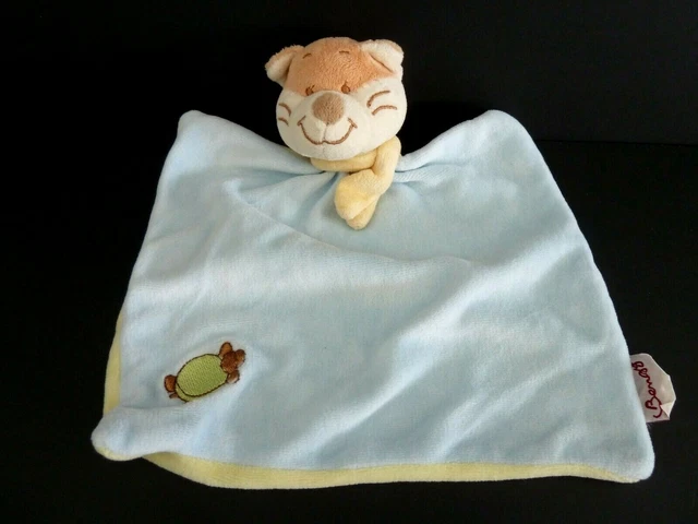 39- Doudou Plat Bengy Renard Bleu Vert Echarpe Jaune Tortue - Ttbe