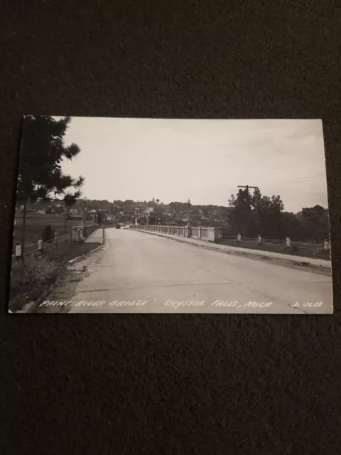 Crystal Falls Michigan Paint River Bridge RPPC Vintage Postcard