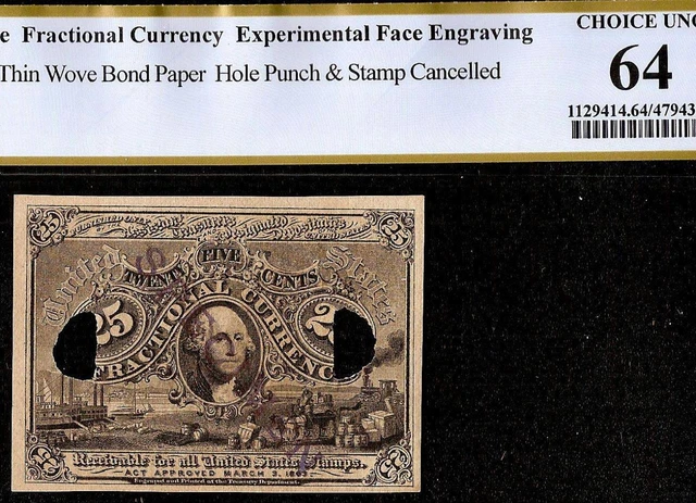 25 Cent Experimental Fractional Currency Specimen Note Milton 2E25F.3F Pcgs 64
