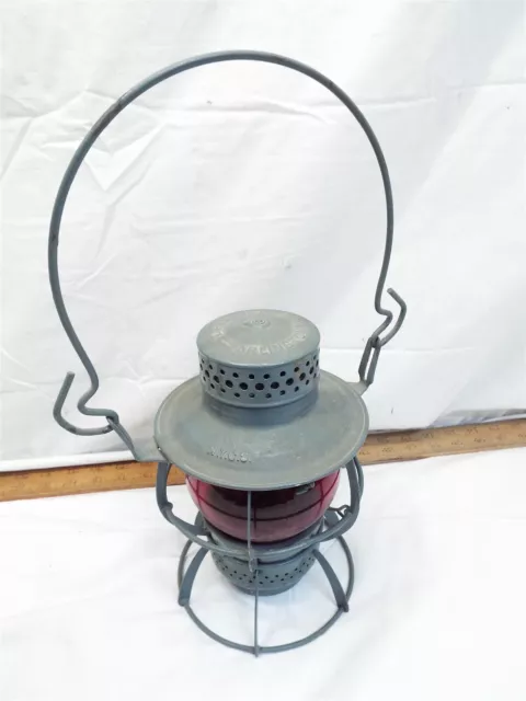 Vintage Dressel Arlington NYCS Railroad Train Lantern Red Globe Lamp Oil Light