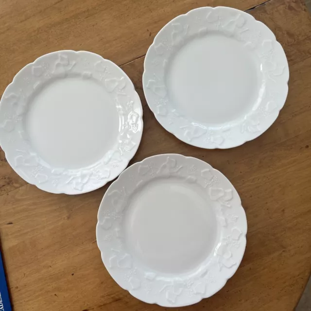 3 Dansk International Designs Ivy Salad Plates Solid White Embossed Rim France