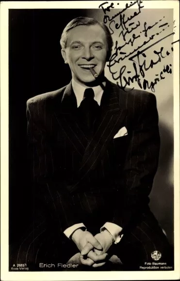 Ak Schauspieler Erich Fiedler, Portrait mit Zigarre, Autogramm,... - 3762971