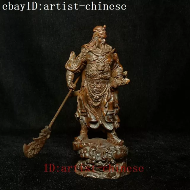 H 12 CM Old Chinese Boxwood Hand Carved Guan Yu God of wealth Statue Decoration