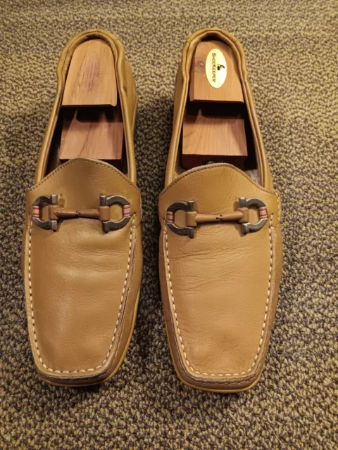 Salvatore Ferragamo Beige Leather Boat Shoes Gancini Bit Mens 10 D