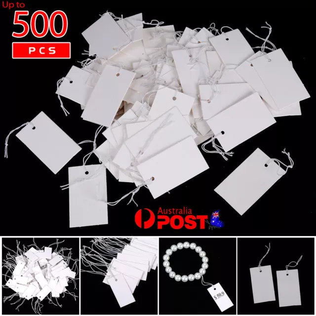 100-500X White Paper Jewelry Clothes Label Price Tags With Elastic String 5x3cm