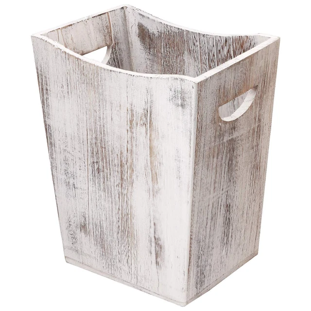 Wood Trash Can,Rustic Farmhouse Style Wastebasket Bin with Handle for
