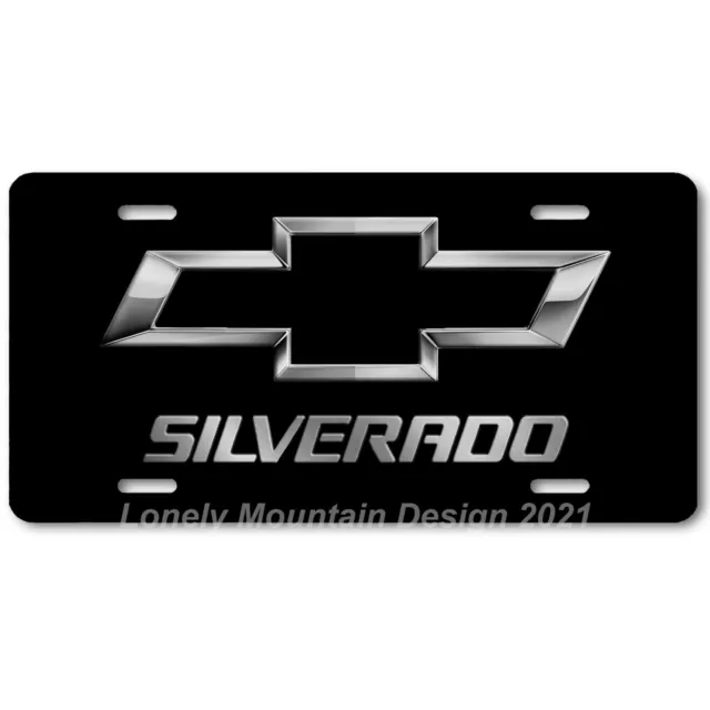 Chevy Silverado Inspired Art on Black FLAT Aluminum Novelty License Tag Plate