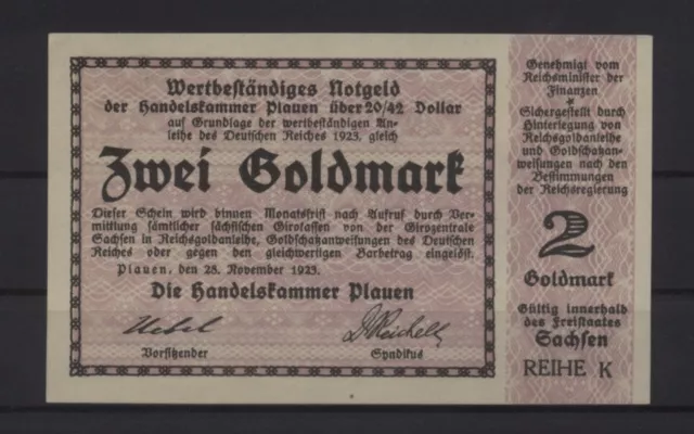 [27181] - GOLD-NOTGELD PLAUEN, Handelskammer, 2 Goldmark, 28.11.1923, Müller 400