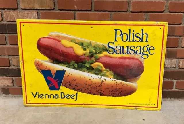 Vienna Beef Polish Sausage Metal Tin Sign 23x35 Advertising 1996 Chicago Hot Dog