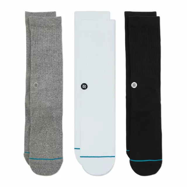 Stance Icon 3 Pack Crew Sock Casual - Grey, White, Black