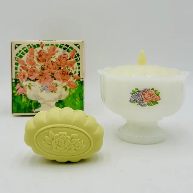 Vintage Avon Hostess Blossoms Flower Milk Glass Soap Dish Decor & Original Soap