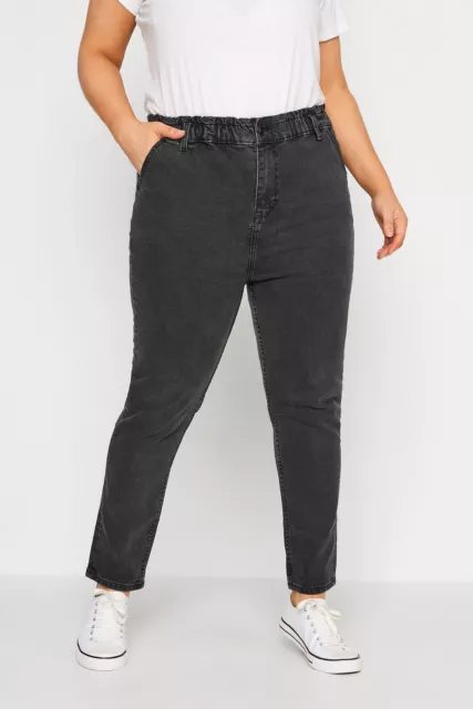 Yours Clothing Womens Plus Size  Washed Elasticated MOM Jeans