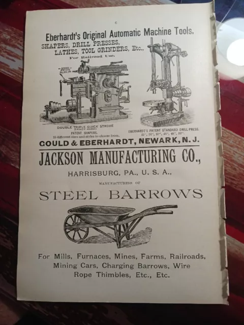 ☆1898 Print Ad EBERHARDTS MACHINE TOOLS Newark New Jersey Drill Press Shapers