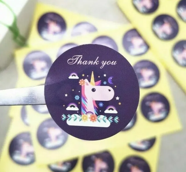 Unicorn Stickers Round Thank You Hand Made Love Labels Gift Food Craft Box