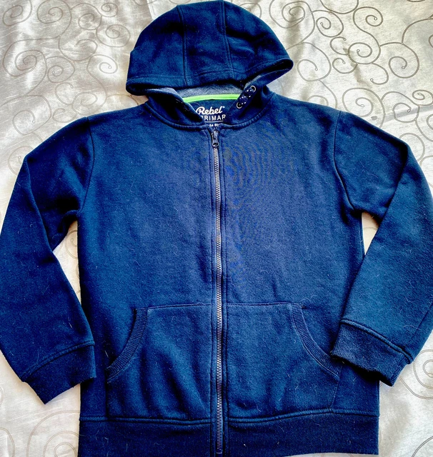 Felpa con cappuccio blu con cerniera per ragazzo. Età 11-12 anni. Giacca. Tasche. Primark. Buon condimento