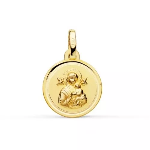 Pendente Oro 18k 750 Mls. Medaglia Vergine Perpetuo Rilievo 12 Mm. 1,10 Grammi