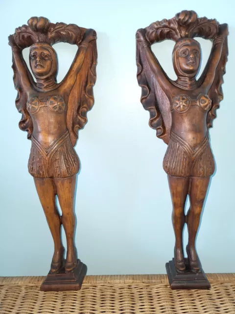 ❤WOW! Pair Antique Carved Mahogany Sexy CORBELS Wall SCONCES Wood Shelf BRACKETS