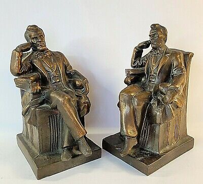 Pair of Vintage Abraham Lincoln Sitting Bookends PONDERING Bronze Cast President