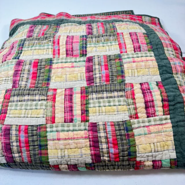 orvis quilt bedspread king 100% cotton green red plaid checkered