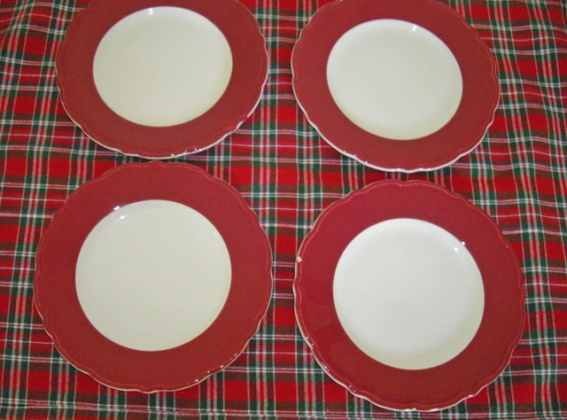 Vintage Syracuse China RESTAURANT 7 1/4" Plates Maroon Scallop ~ Set of 4 ~