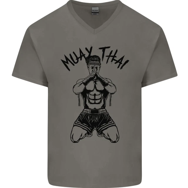 Muay Thai Fighter Mixed Martial Arts MMA Mens V-Neck Cotton T-Shirt