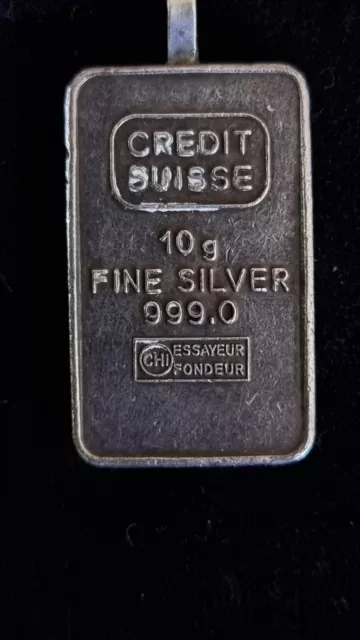 Credit Suisse 10 gram Silver ingot. Vintage bar with bale