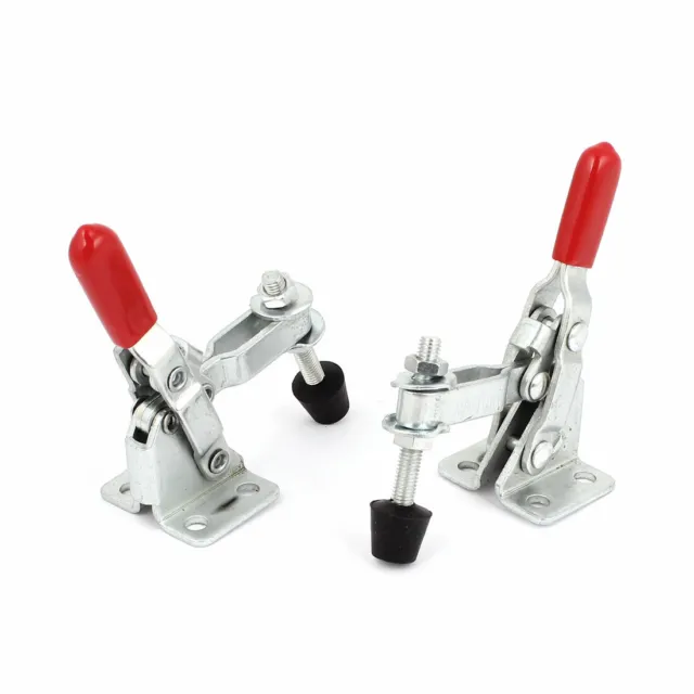 2pcs Quick Holding Red Plastic Grip Vertical Toggle Clamp Hand Tool 50kg 110 Lbs