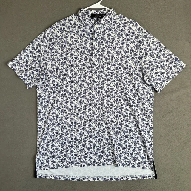 RLX Ralph Lauren Shirt Mens Large White Blue Floral AOP Stretch Golf Polo EUC