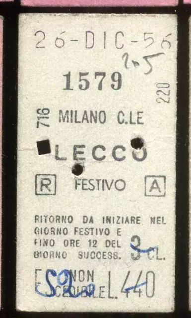 Biglietto Treno Ferrovia  Milano Lecco 205