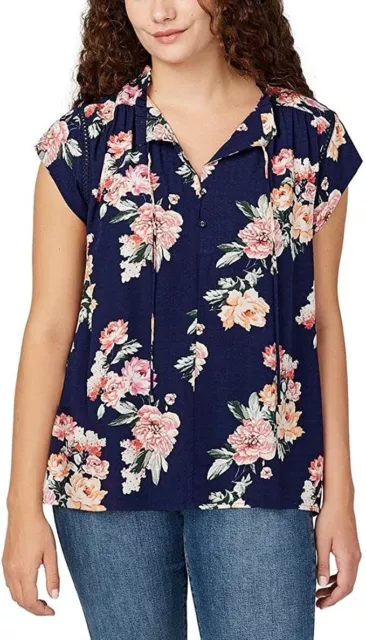 NWT Buffalo David Bitton Women's Viscose Floral V Neck Blouse Size L $45 C701