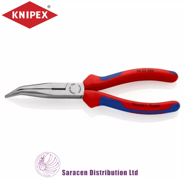 KNIPEX LONG SNIPE NOSE ANGLED PLIERS, 200mm - 26 22 200