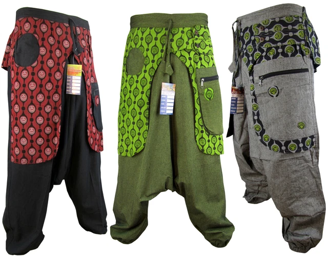 Pejihota Pantaloni Larghi Hip-Hop Harem da Uomo in Cotone e Lino Bohemian Casual Aladdin Yoga Harem Pants Bloomers Pantaloni con Cavallo Basso Stampa retrò con Tasche (L, Rosso