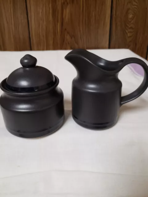 Pfaltzgraff Midnight Sun Creamer Sugar and Lid Black Stoneware