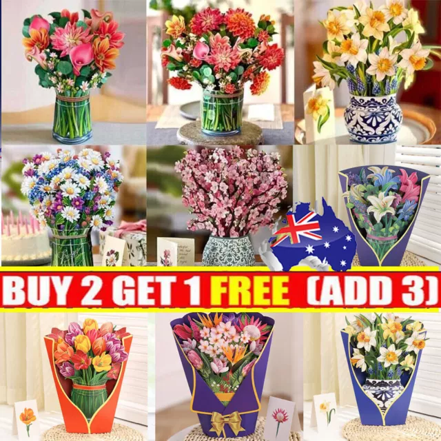 3D Pop Up Flower Greeting Cards Multi-Style Bouquet Birthday Card Postcard Gifts